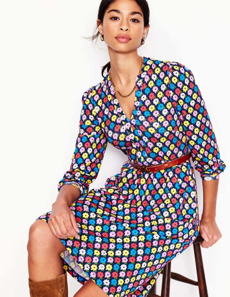 Kleider & Jumpsuits | Kleider In Petite | Boden Naomi Lockeres Jersey-Kleid-Französisches Marineblau, Blumenbeet FranzösischesMarineblau,Blumenbeet