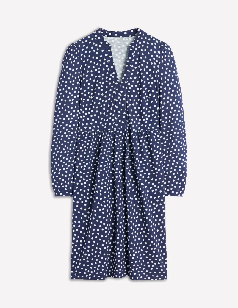 Kleider & Jumpsuits | Kleider In Petite | Boden Naomi Lockeres Jersey-Kleid-Französisches Marineblau, Abstrakte Punkte FranzösischesMarineblau,AbstraktePunkte