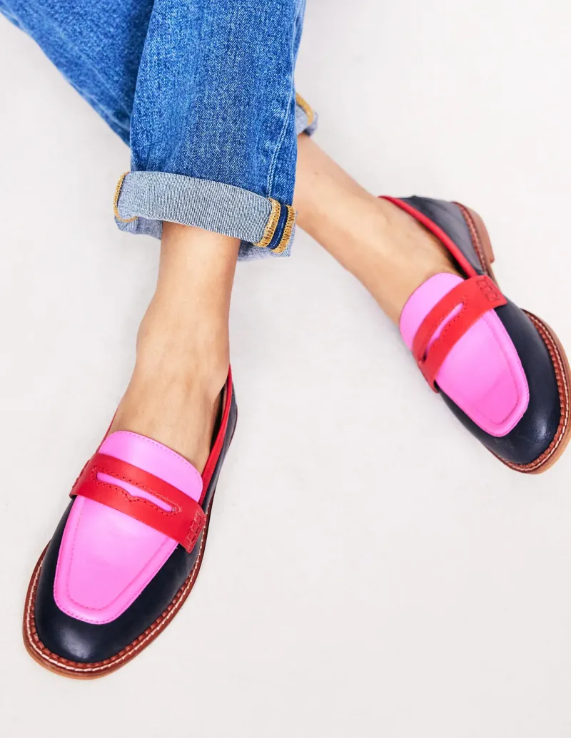 Flache Schuhe | Loafer | Boden Nya Strukturierte Pennyloafer-Marineblau/Rosa Turmalingrün Marineblau/RosaTurmalingrün