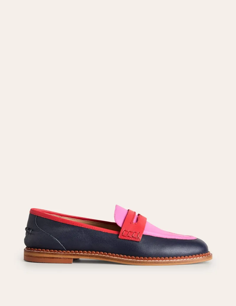 Flache Schuhe | Loafer | Boden Nya Strukturierte Pennyloafer-Marineblau/Rosa Turmalingrün Marineblau/RosaTurmalingrün
