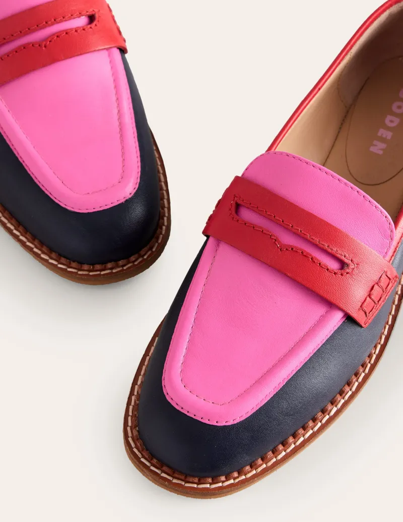Flache Schuhe | Loafer | Boden Nya Strukturierte Pennyloafer-Marineblau/Rosa Turmalingrün Marineblau/RosaTurmalingrün