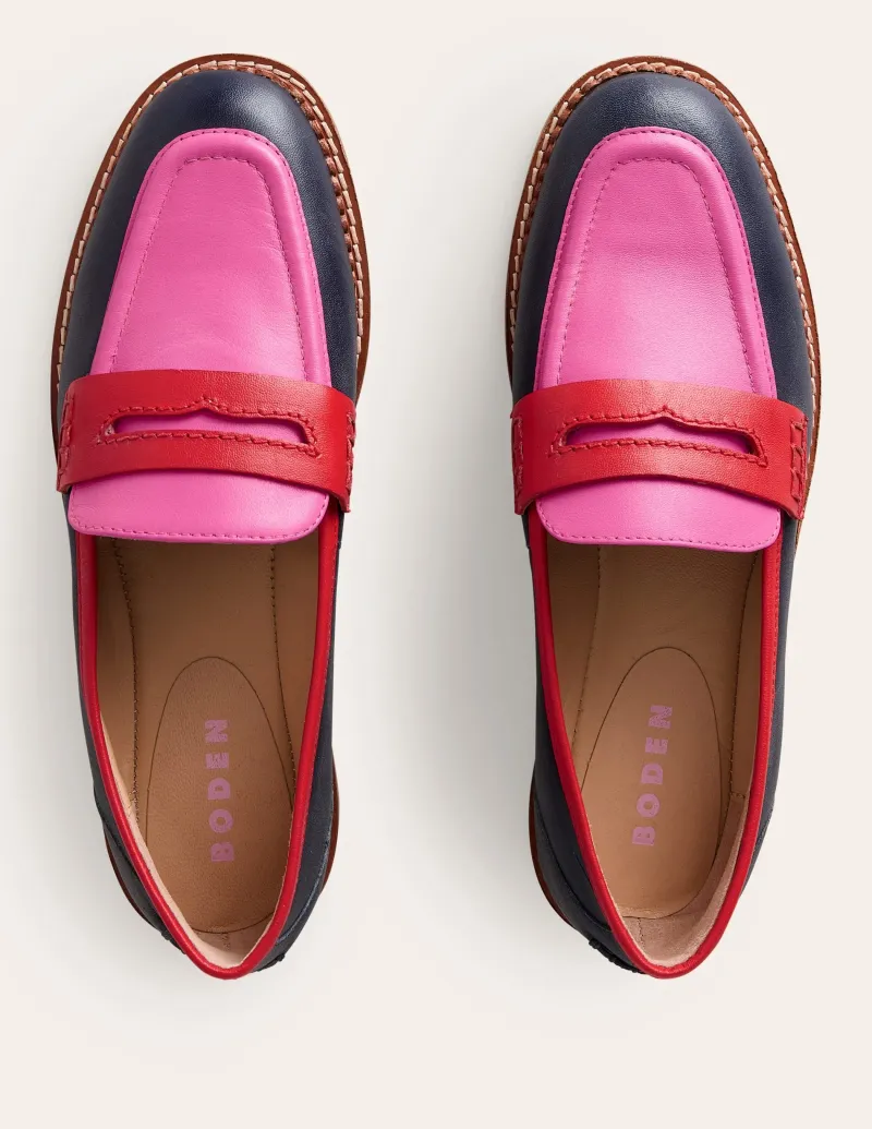 Flache Schuhe | Loafer | Boden Nya Strukturierte Pennyloafer-Marineblau/Rosa Turmalingrün Marineblau/RosaTurmalingrün