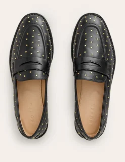 Flache Schuhe | Loafer | Boden Nya Strukturierte Pennyloafer-Schwarze Nieten SchwarzeNieten