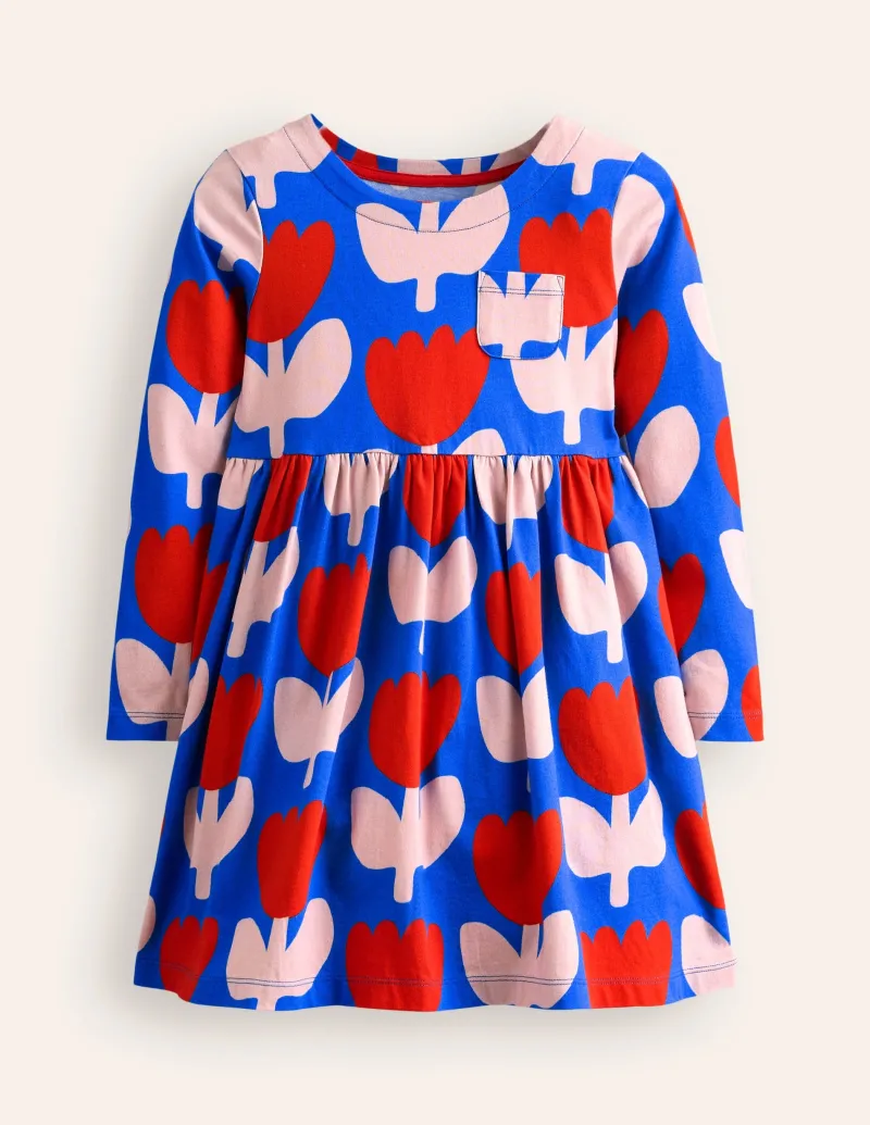 Kleider | Boden Originelles langärmeliges Jerseykleid-Eisvogel Blau Blumenmuster EisvogelBlauBlumenmuster