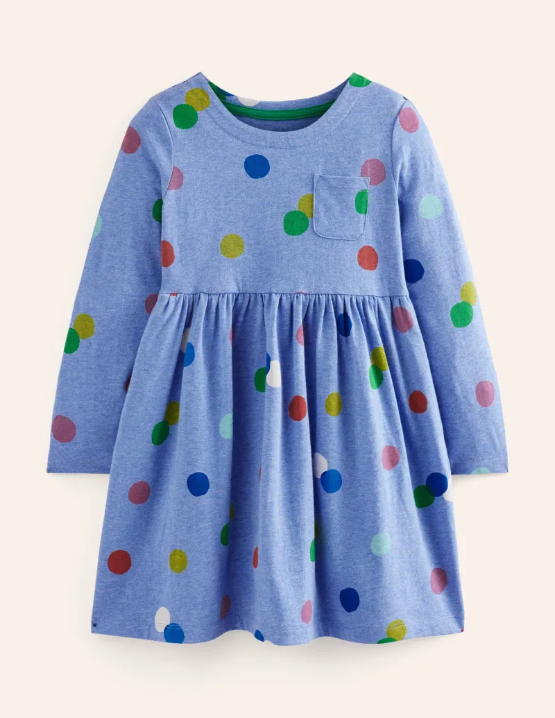 Kleider | Boden Originelles langärmeliges Jerseykleid-Blau Meliert, Gepunktet BlauMeliert,Gepunktet