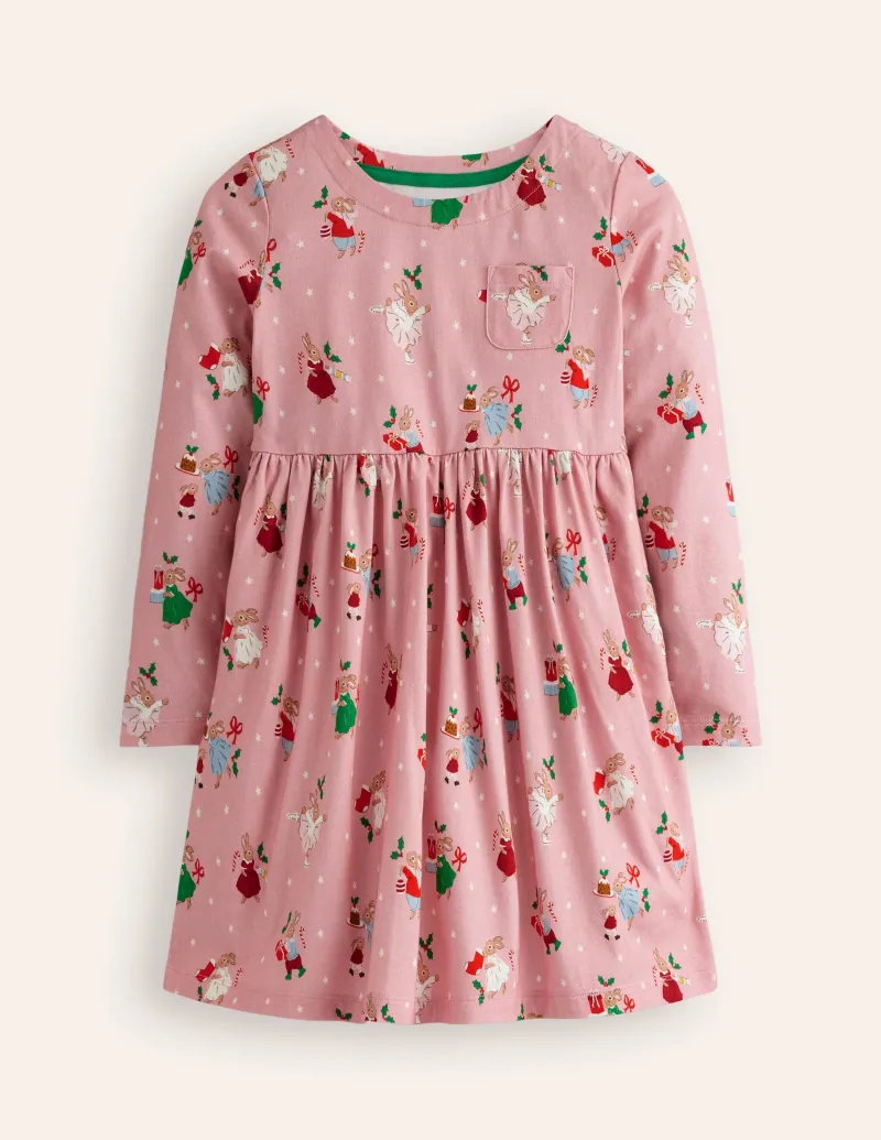 Kleider | Boden Originelles langärmeliges Jerseykleid-Vintage-Rosa Festlich Hase Vintage-RosaFestlichHase