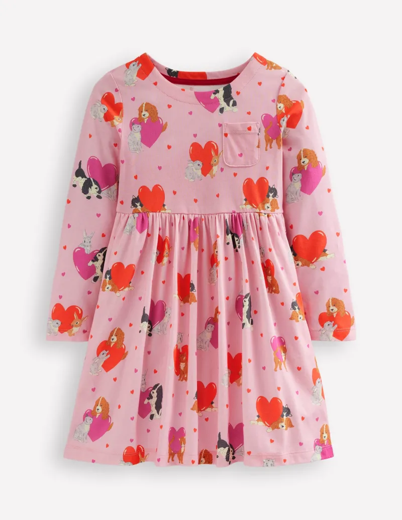 Kleider | Boden Originelles langärmeliges Jerseykleid-Kreiderosa Valentinstag Haustiere KreiderosaValentinstagHaustiere