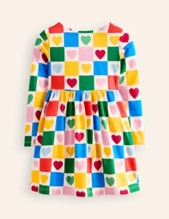 Kleider | Boden Originelles langärmeliges Jerseykleid-Bunt Schachbrettmuster Herzen BuntSchachbrettmusterHerzen