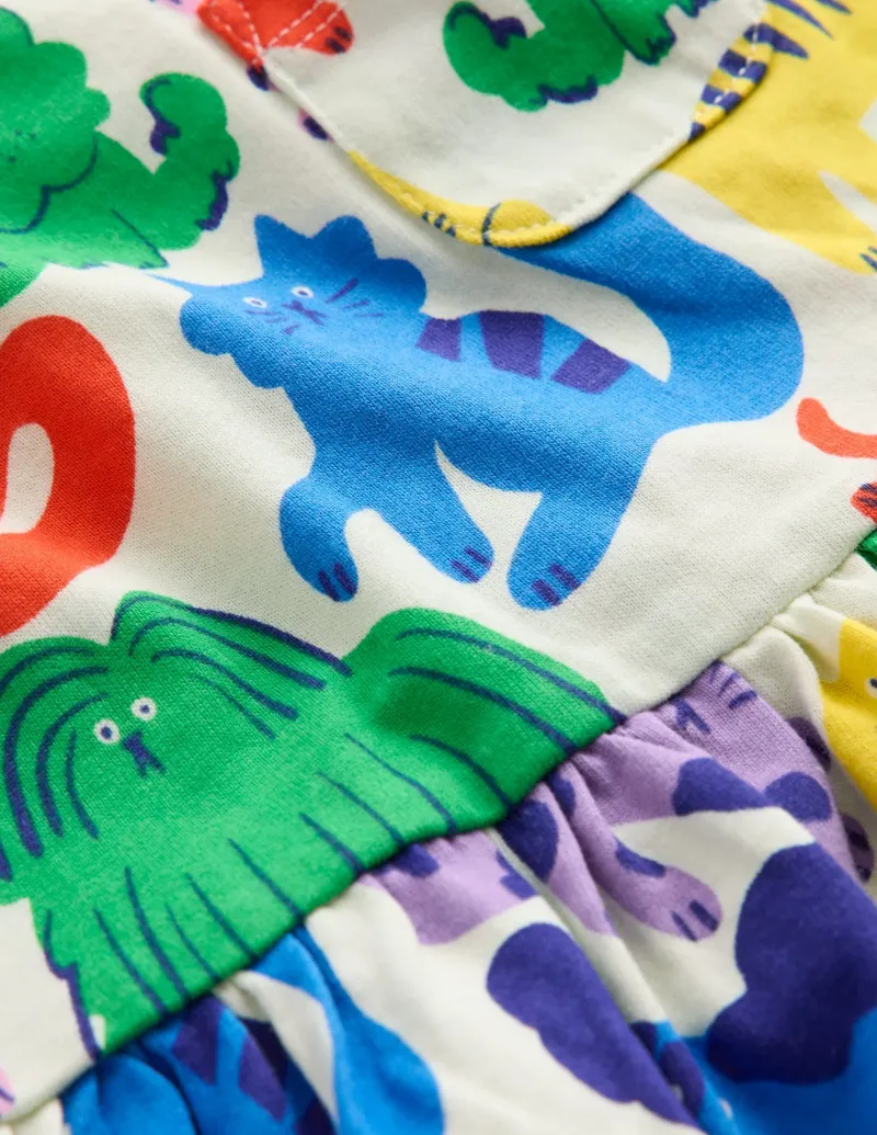 Kleider | Boden Originelles langärmeliges Jerseykleid-Bunt Haferbeige Regenbogen Tiere BuntHaferbeigeRegenbogenTiere