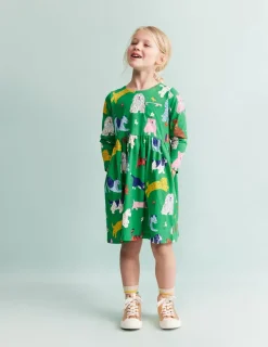 Kleider | Boden Originelles langärmeliges Jerseykleid-Grün Park Spielende Tiere GrünParkSpielendeTiere