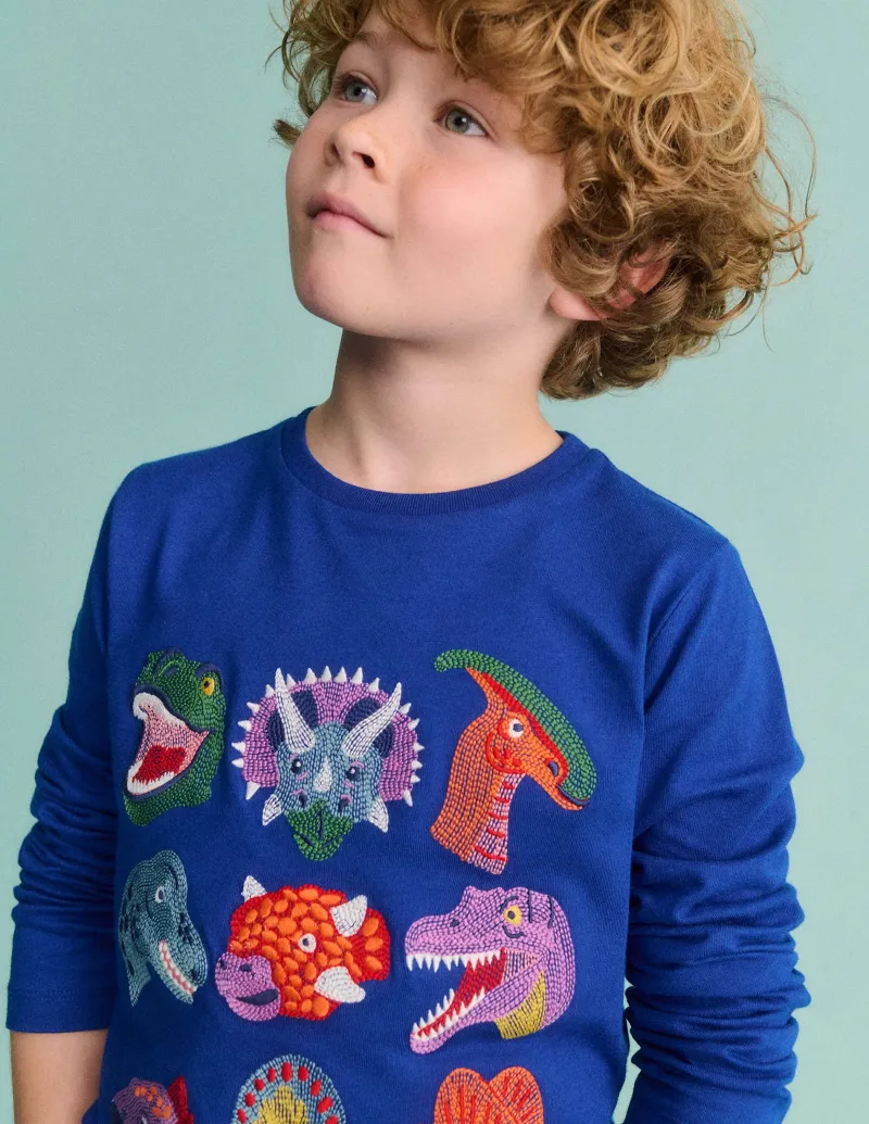 Oberteile & T-shirts | Boden Originelles Superstitch-T-Shirt mit Gittermotiv-Saphirblau Dino SaphirblauDino