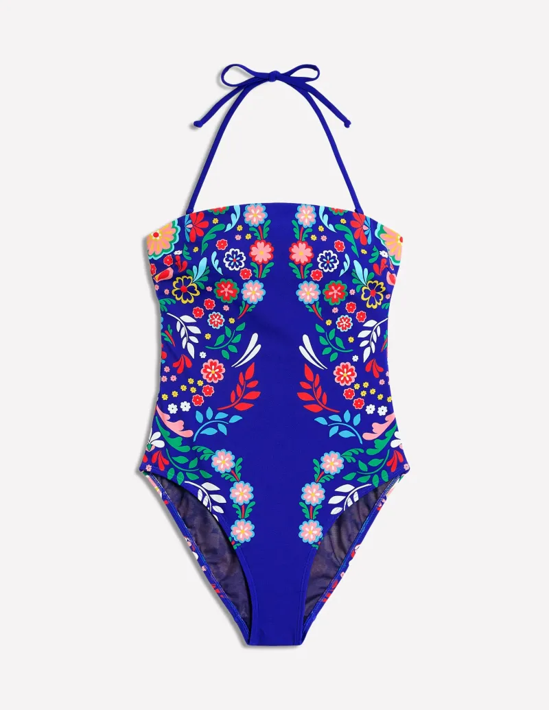 Bademode | Boden Paros Bandeau-Badeanzug-Blau, Strukturierte Wiese Blau,StrukturierteWiese
