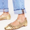 Flache Schuhe | Boden Penelope Flache Mary Janes-Gold Gewebtes Leder GoldGewebtesLeder