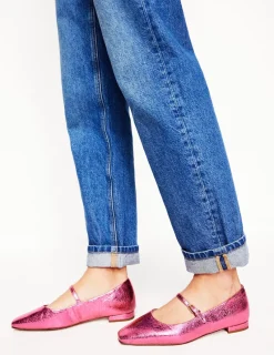 Flache Schuhe | Boden Penelope Flache Mary Janes-Rosa Pfau Metallic-Leder RosaPfauMetallic-Leder