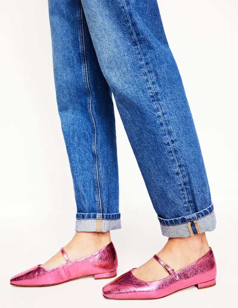 Flache Schuhe | Boden Penelope Flache Mary Janes-Rosa Pfau Metallic-Leder RosaPfauMetallic-Leder