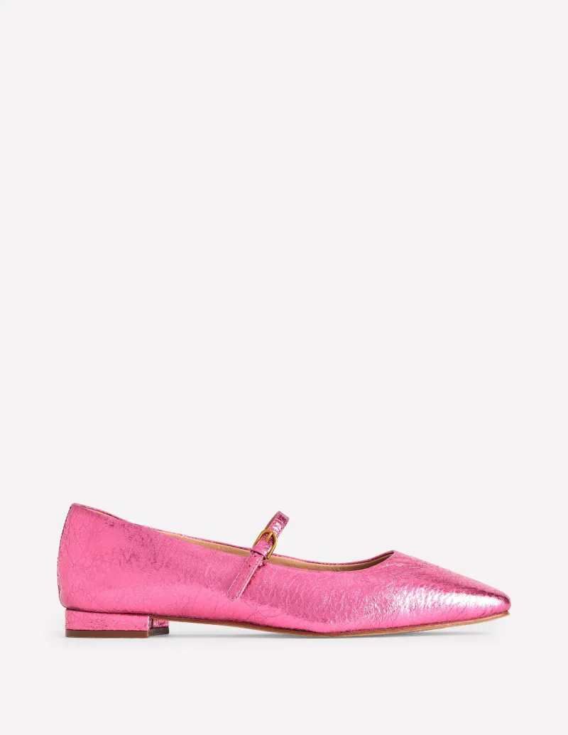 Flache Schuhe | Boden Penelope Flache Mary Janes-Rosa Pfau Metallic-Leder RosaPfauMetallic-Leder