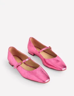 Flache Schuhe | Boden Penelope Flache Mary Janes-Rosa Pfau Metallic-Leder RosaPfauMetallic-Leder