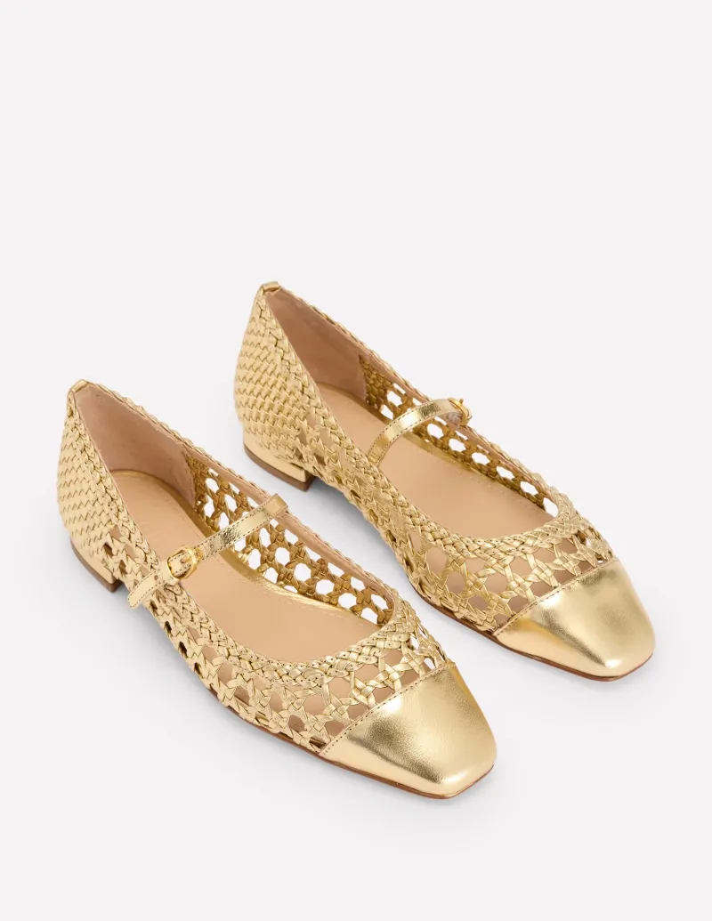 Flache Schuhe | Boden Penelope Flache Mary Janes-Gold Gewebtes Leder GoldGewebtesLeder