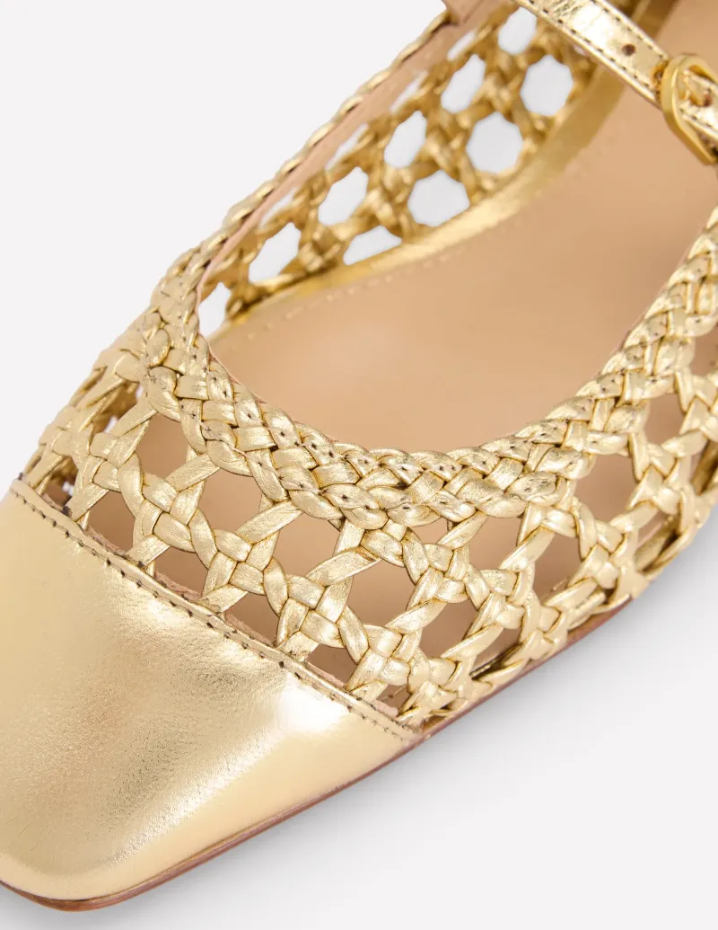 Flache Schuhe | Boden Penelope Flache Mary Janes-Gold Gewebtes Leder GoldGewebtesLeder