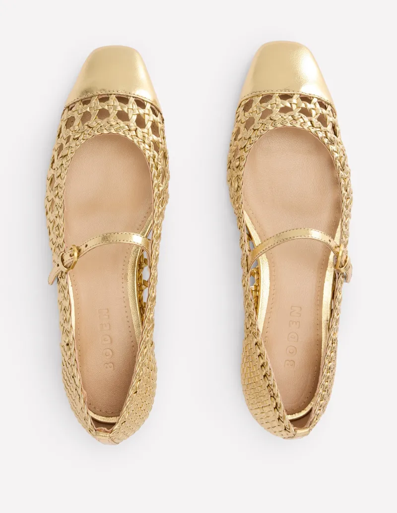 Flache Schuhe | Boden Penelope Flache Mary Janes-Gold Gewebtes Leder GoldGewebtesLeder