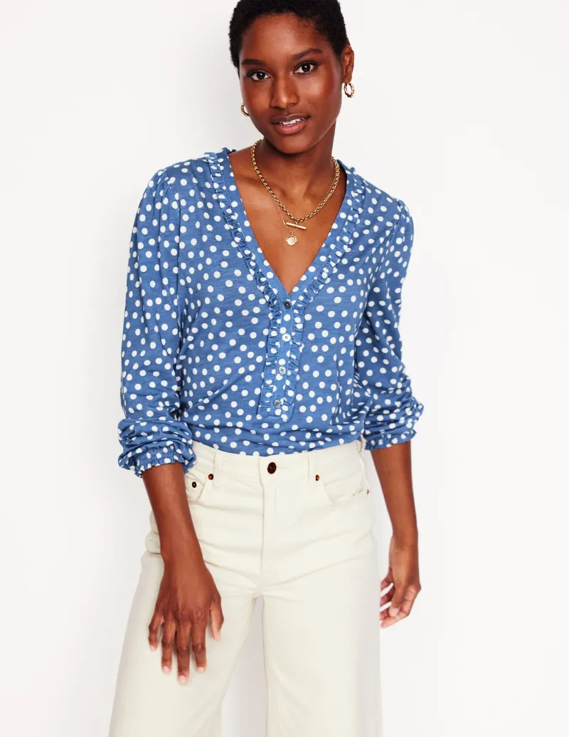 Hemden | T-shirts & Tops | Boden Poppy Henley-Shirt mit Rüschen-Blauer Fluss, Abstrakte Punkte BlauerFluss,AbstraktePunkte
