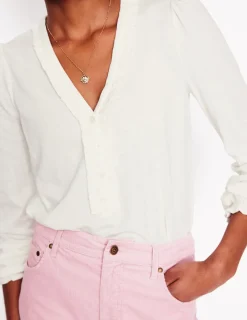 Hemden | T-shirts & Tops | Boden Poppy Henley-Shirt mit Rüschen-Ivory and Navy Spot IvoryandNavySpot