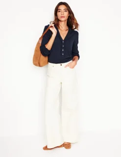 Hemden | T-shirts & Tops | Boden Poppy Henley-Shirt mit Rüschen-Aqua Marine Marl AquaMarineMarl