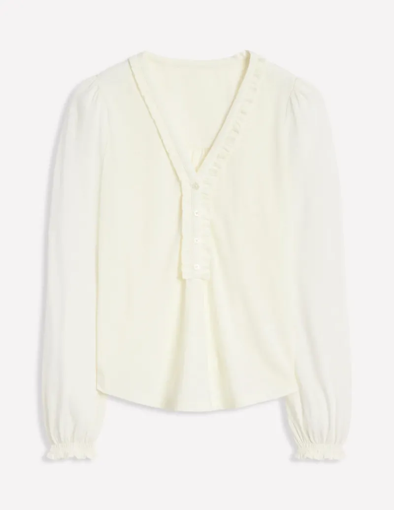 Hemden | T-shirts & Tops | Boden Poppy Henley-Shirt mit Rüschen-Ivory and Navy Spot IvoryandNavySpot