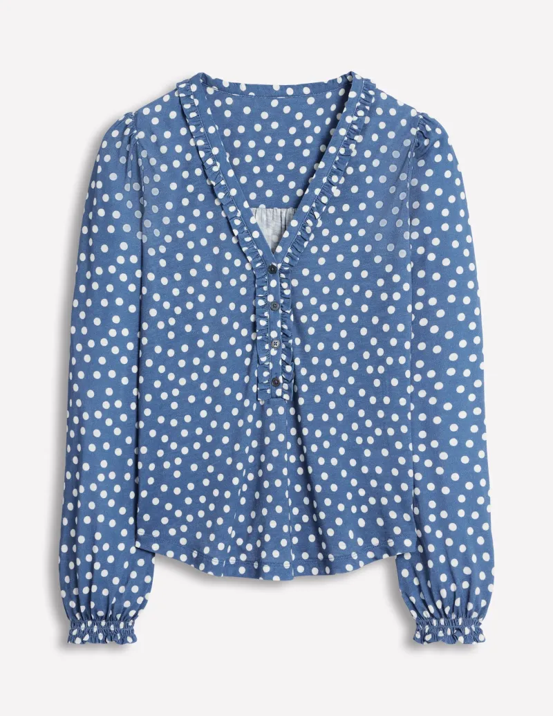 Hemden | T-shirts & Tops | Boden Poppy Henley-Shirt mit Rüschen-Blauer Fluss, Abstrakte Punkte BlauerFluss,AbstraktePunkte