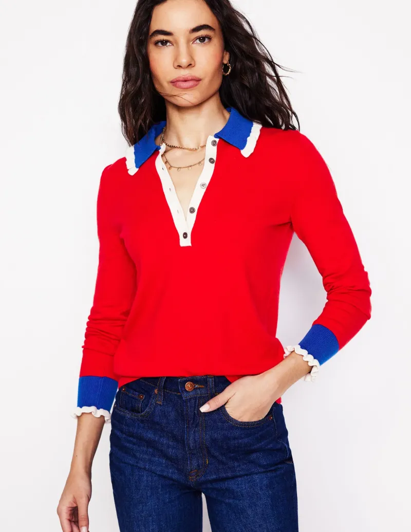 Pullover & Strickjacken | Boden Pullover aus Baumwollmischgewebe mit Rüschen- Mohnblumenrot