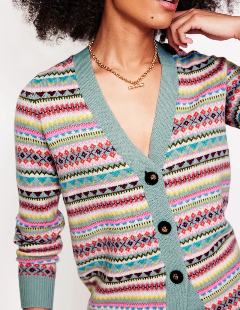 Pullover & Strickjacken | Boden Quinn Strickjacke im Boyfriend-Stil-Blau, Klassisches Fair-Isle-Design Blau,KlassischesFair-Isle-Design