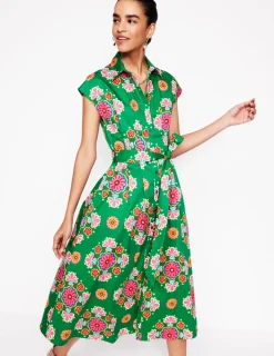 Kleider & Jumpsuits | Midi | Boden Rachel Midi-Hemdblusenkleid aus Baumwolle-Smaragdgrün, Wiese Kleiner Blumenstrauß Smaragdgrün,WieseKleinerBlumenstrauß