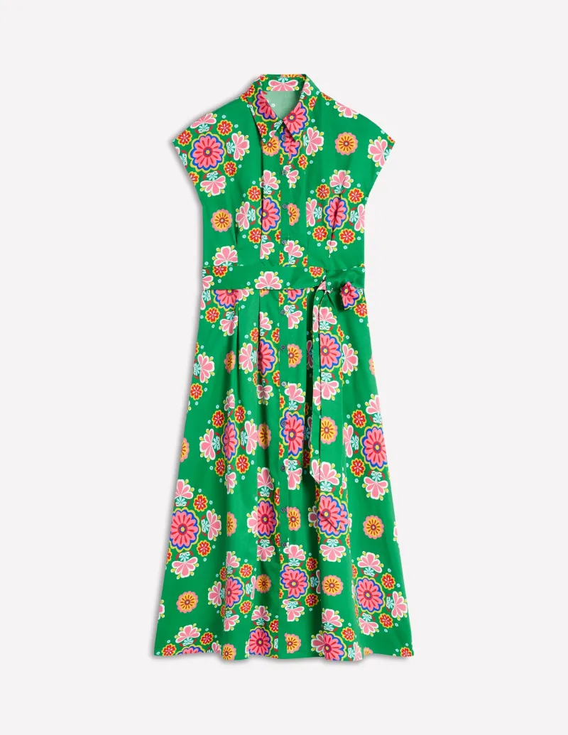 Kleider & Jumpsuits | Midi | Boden Rachel Midi-Hemdblusenkleid aus Baumwolle-Smaragdgrün, Wiese Kleiner Blumenstrauß Smaragdgrün,WieseKleinerBlumenstrauß