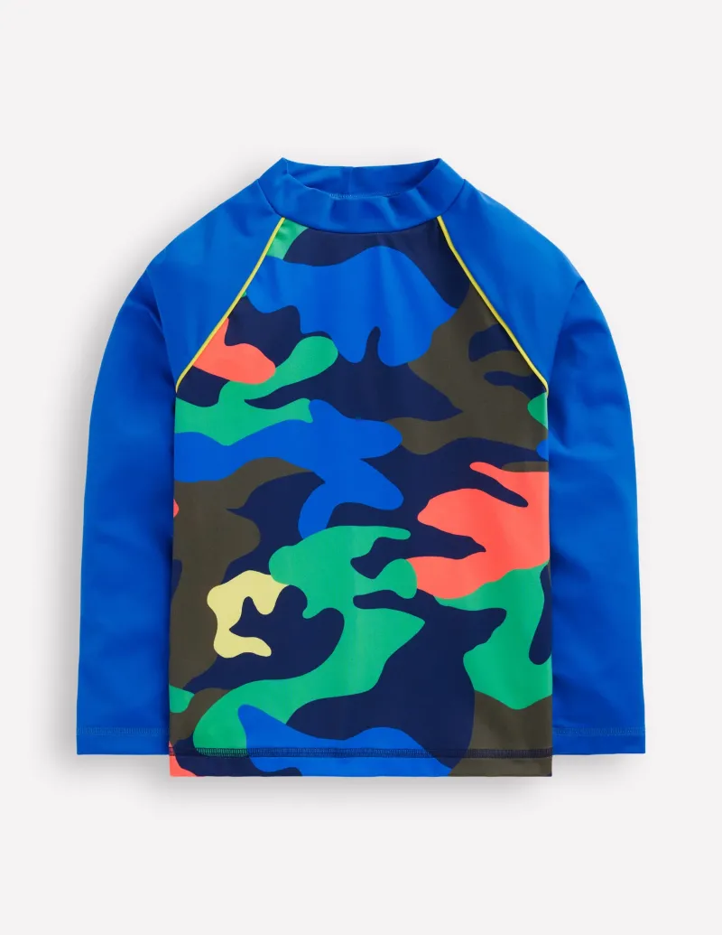 Bademode | Boden Rash Top mit Logo-Bunt, Regenbogenfarbenes Camouflagemuster Bunt,RegenbogenfarbenesCamouflagemuster