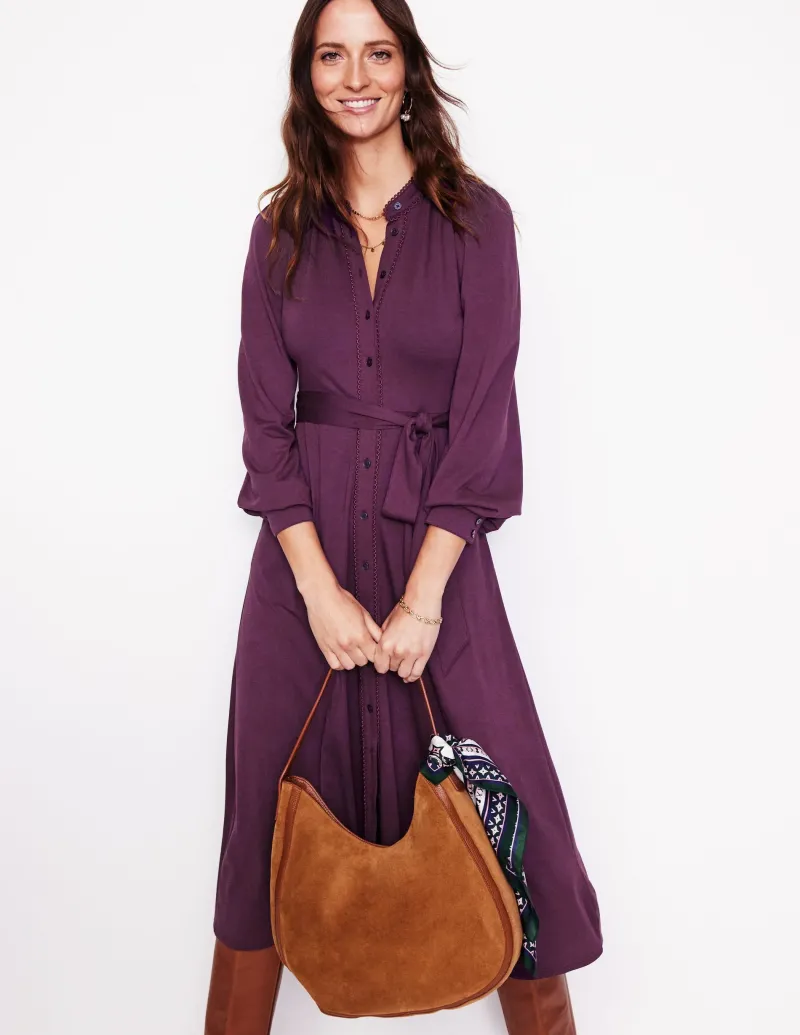 Kleider & Jumpsuits | Midi | Boden Rowena Jersey-Hemdblusenkleid mit Besatz- Black