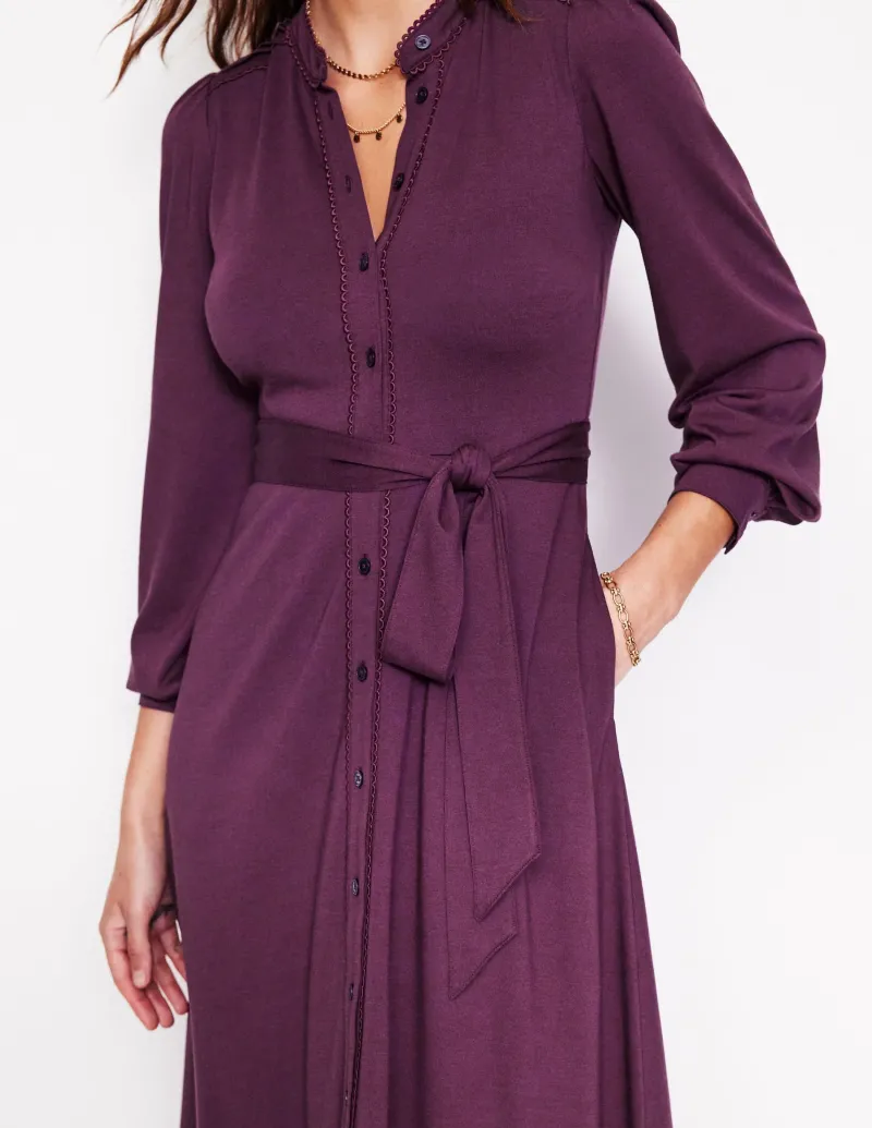 Kleider & Jumpsuits | Midi | Boden Rowena Jersey-Hemdblusenkleid mit Besatz- Black