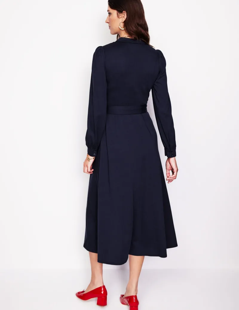Kleider & Jumpsuits | Kleider In Petite | Boden Rowena Jersey-Hemdblusenkleid mit Besatz-Aqua Marine Marl AquaMarineMarl