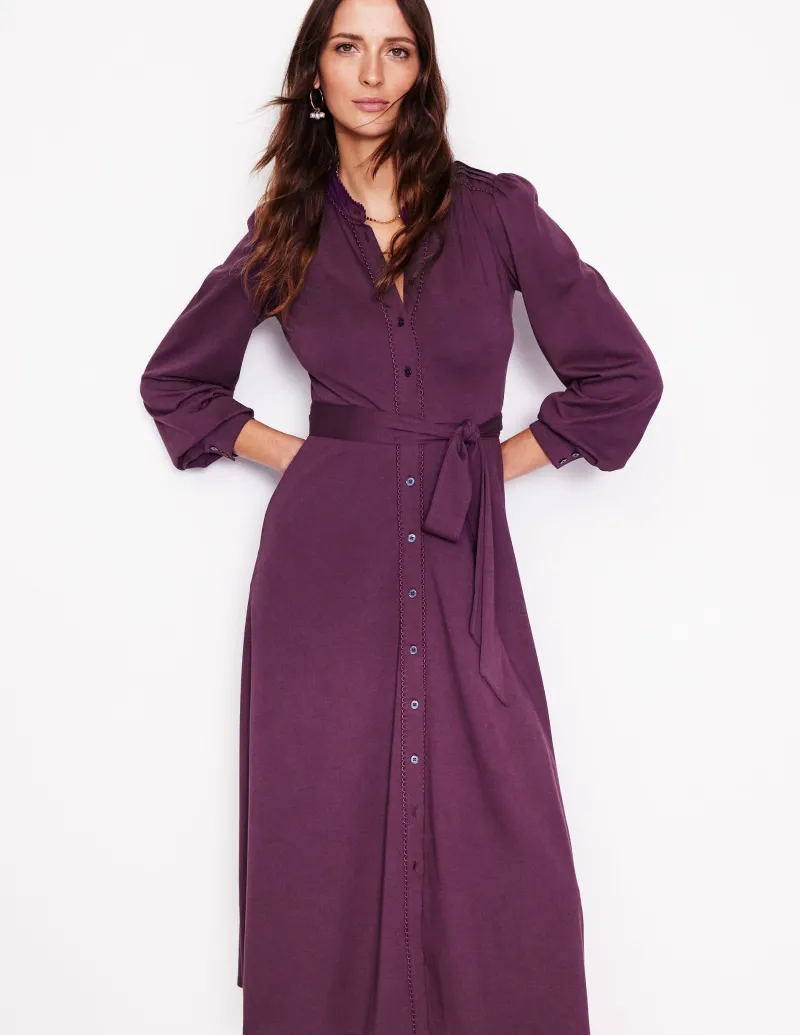 Kleider & Jumpsuits | Midi | Boden Rowena Jersey-Hemdblusenkleid mit Besatz- Black