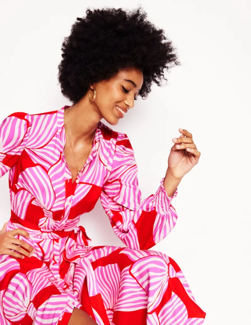 Kleider & Jumpsuits | Midi | Boden Ruby Kragenloses Hemdblusenkleid-Rouge, Schleifenmuster Rouge,Schleifenmuster