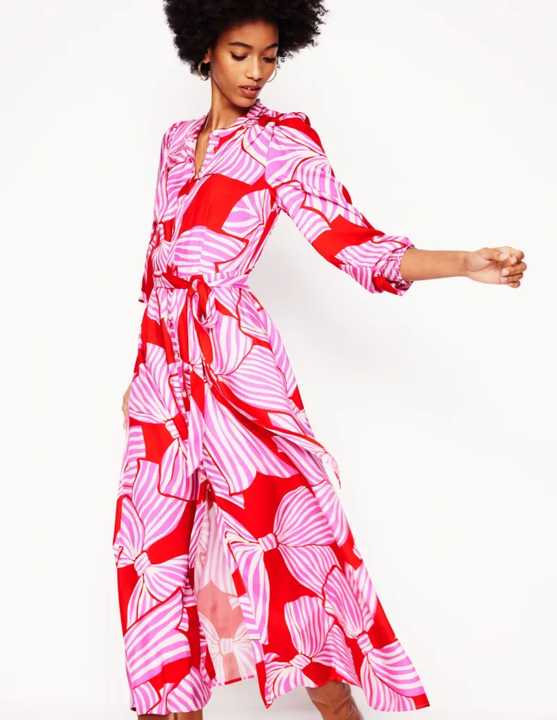 Kleider & Jumpsuits | Midi | Boden Ruby Kragenloses Hemdblusenkleid-Rouge, Schleifenmuster Rouge,Schleifenmuster