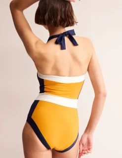 Bademode | Boden Santorini Neckholder-Badeanzug-Safrangelb Blockfarben SafrangelbBlockfarben
