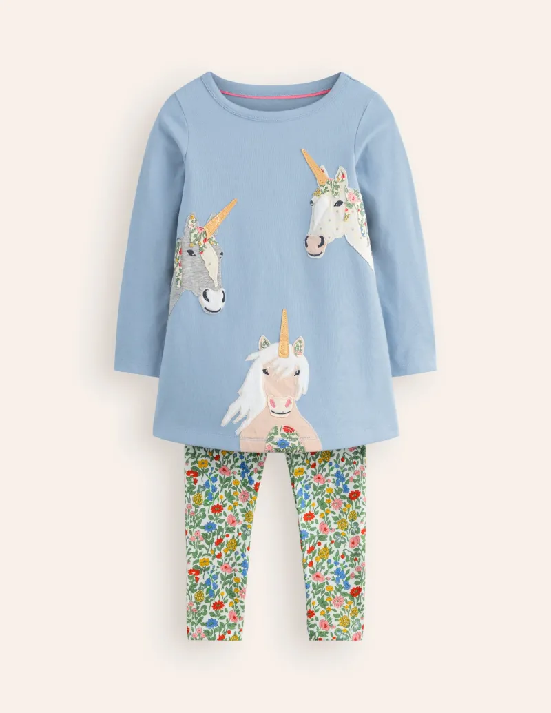 Oberteile & T-shirts | Tuniken | Boden Set aus Tunika und Leggings mit Applikationen-Französisches Blau Einhörner FranzösischesBlauEinhörner