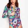 Bademode | Boden Sportlicher Badeanzug mit Raglanärmeln-Bunt, Wiesen-Paisley Bunt,Wiesen-Paisley
