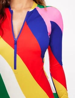 Bademode | Boden Sportlicher Badeanzug mit Raglanärmeln-Bunt, Regenbogendesign Bunt,Regenbogendesign