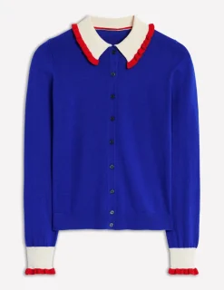 Pullover & Strickjacken | Boden Strickjacke aus Baumwollmischgewebe mit Rüschen-Leuchtendes Blau LeuchtendesBlau