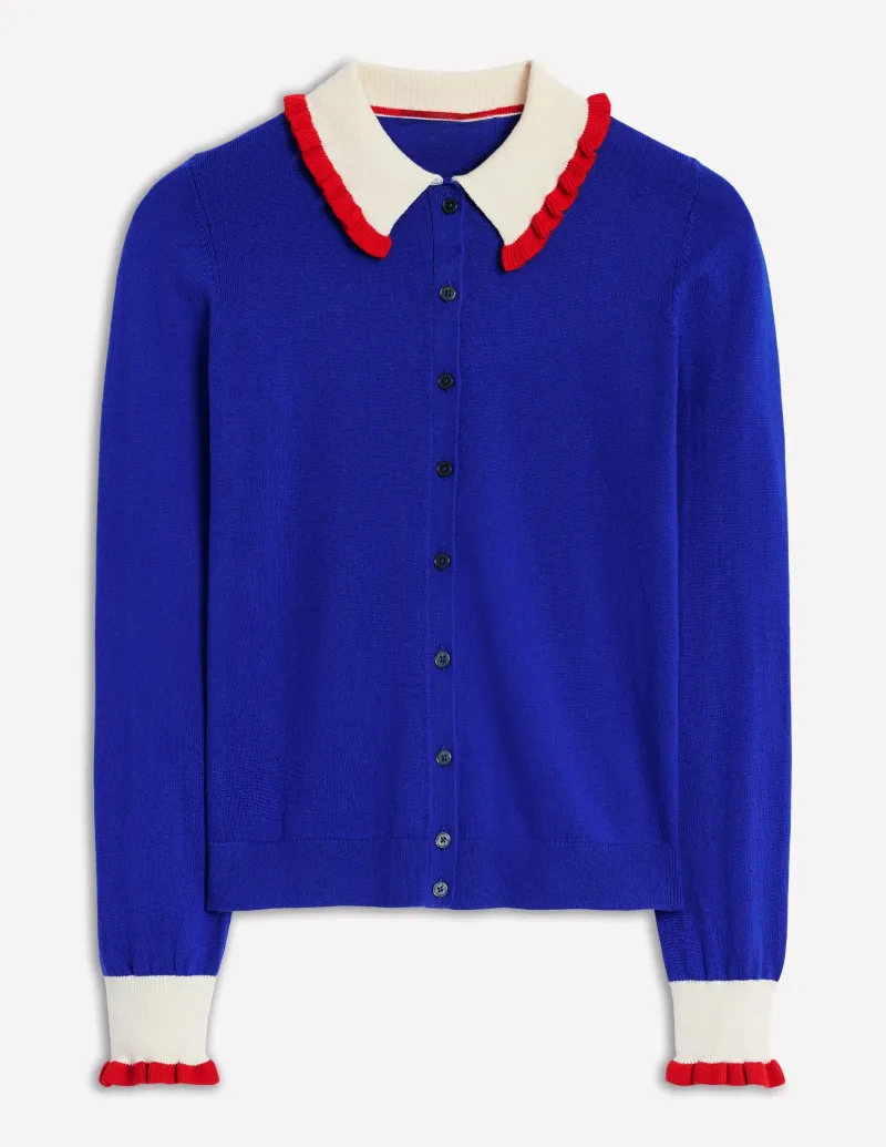 Pullover & Strickjacken | Boden Strickjacke aus Baumwollmischgewebe mit Rüschen-Leuchtendes Blau LeuchtendesBlau