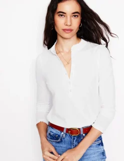 T-shirts & Tops | Oberteile | Boden Superweiches Henley-Oberteil mit Rüschen- Weiß