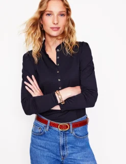 T-shirts & Tops | Oberteile | Boden Superweiches Henley-Oberteil mit Rüschen-Aqua Marine Marl AquaMarineMarl