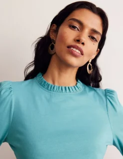 Oberteile | T-shirts & Tops | Boden Superweiches Oberteil mit Rüschendetail-Blau Gras BlauGras