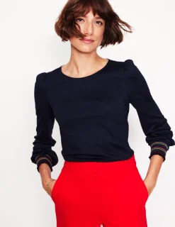 T-shirts & Tops | Oberteile | Boden Superweiches Oberteil mit gesmokten Ärmelbündchen- Marineblau